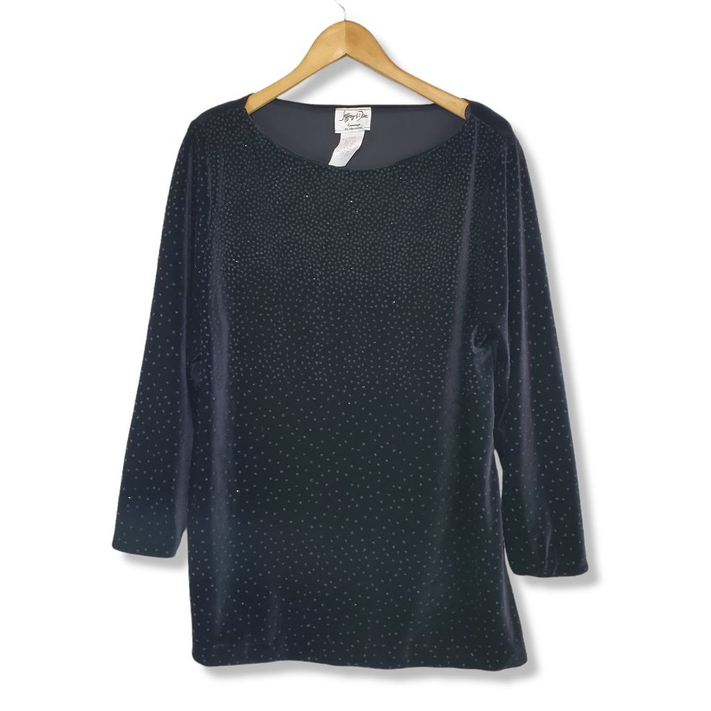 Jeffery & Dara Black Velvet Bead Embellished Formal Party Long-sleeve Top 2X